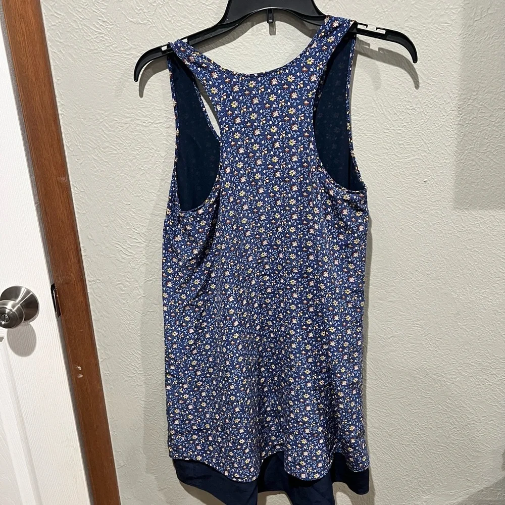 Tory Burch Navy Blue Floral Racerback Dress Floral Size Small EUC Cute